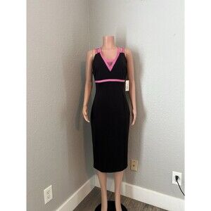 I Heart Ronson evening Stretch Dress A-line Back Sleeveless BLACK PINK sz M NWT